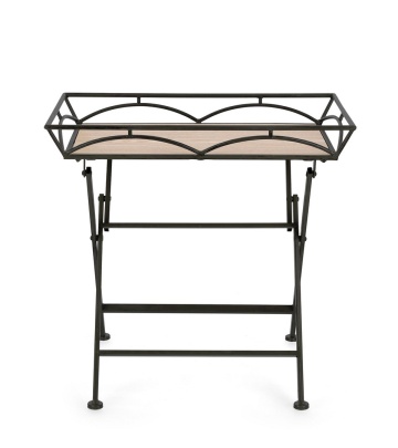 Set de 2 măsuțe de cafea Guenda, dreptunghiulare, din oțel vopsit electrostatic și MDF, negre, 63x40x60 cm - Img 2