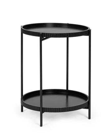 Set de 2 măsuțe de cafea rotunde Herdys, cu cadru din oțel și polițe din MDF, finisaj epoxidic, negru, 42 x 52 cm