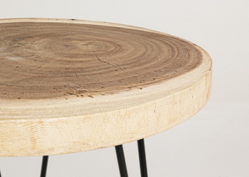 Set de 2 Măsuțe de cafea Tuala, Rotunde, din lemn de mungur și oțel, Natur, Diametru 56 cm, Înălțime 48 cm - Img 3