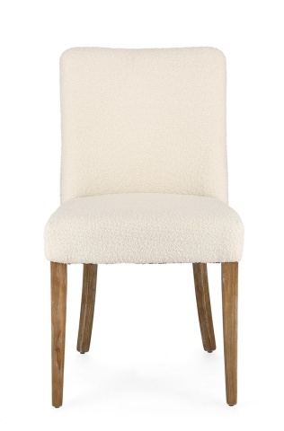 Set de 2 scaune Beatriz, cu ținte metalice, tapițerie din poliester cu efect buclé, natur, 48x57x88 cm - Img 3