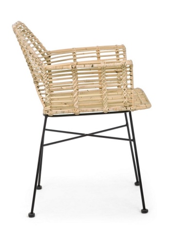 Set de 2 scaune cu brațe, din împletitură Kubu și oțel, finisaj natural, 66x58.5x83 cm - Img 5