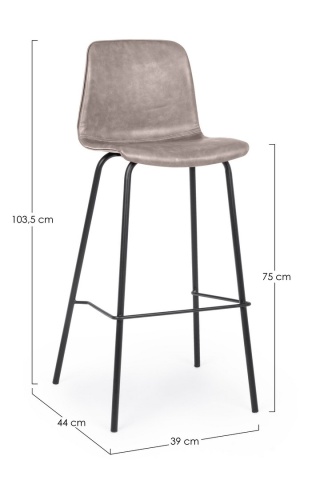 Set de 2 scaune de bar Kyra, vintage, piele ecologică bej, picioare din oțel vopsit electrostatic, 44x103,5 cm - Img 2