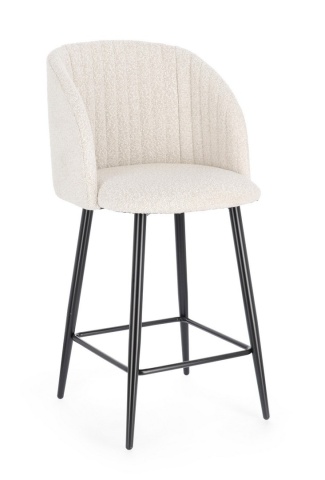 Set de 2 scaune de bar Queen, cu tapițerie din material boucle, negru/ivoriu