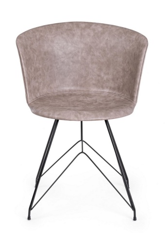 Set de 2 scaune Loft, din metal negru și piele ecologică bej, 56x54x76 cm - Img 3