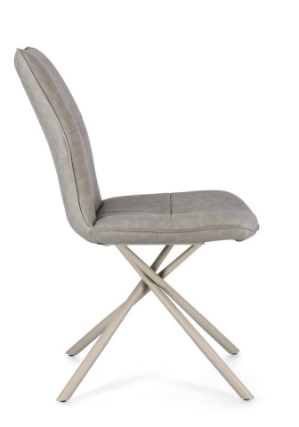 Set de 2 scaune, șezut din piele ecologică, picioare din oțel vopsit epoxidic, Taupe - Img 5