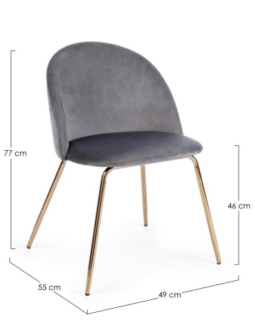 Set de 4 scaune cu tapițerie catifea, gri închis, cu picioare metalice aurii - Img 2