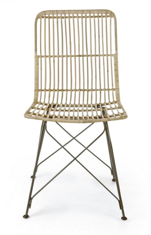 Set de 4 scaune din țesătură Kubu și metal, Natural / Gri Metalizat, 55x45x85 cm - Img 3
