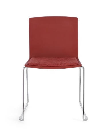 Set de 4 scaune Giulia, din plastic cu șezut tapițat și picioare din oțel cromat, roșu, 43.5x50x79 cm - Img 4