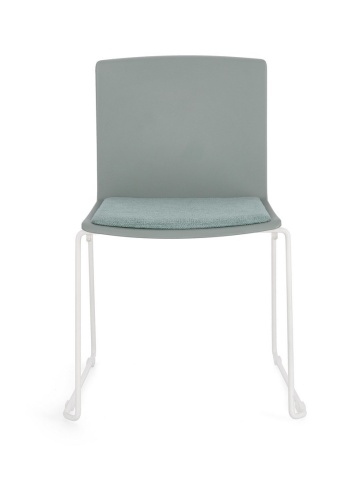 Set de 4 scaune Giulia, din plastic cu șezut tapițat și picioare din oțel vopsit epoxidic, alb/verde salvie, 43.5x50x79 cm - Img 4