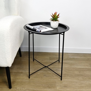Set de 6 Măsuțe de cafea Hilmar, rotundă, din oțel vopsit electrostatic, neagră, 47 x 51 cm - Img 3