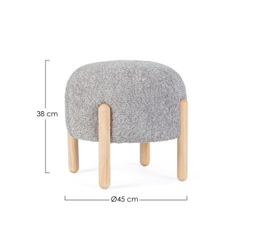 Taburet Dayla, rotund, diametru 45 cm, din poliester cu efect bouclé, gri deschis - Img 2