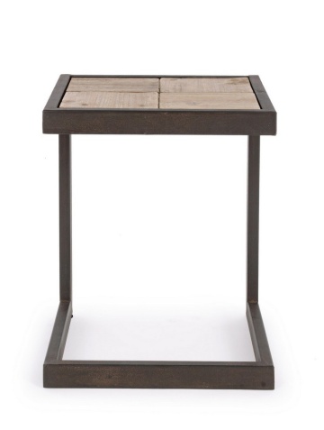 Taburet jos Blocks, stil nordic, metal și lemn de brad, 36x32x47 cm - Img 3