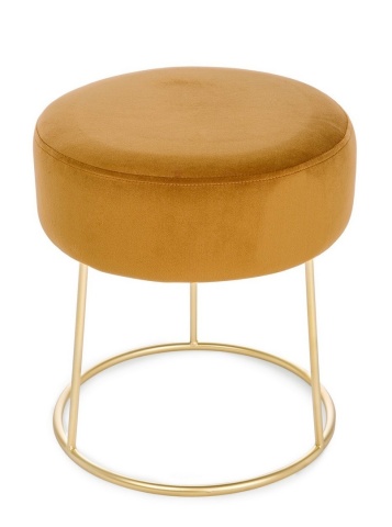 Taburet rotund Clarissa, cu șezut efect catifea și picioare din metal, mustar 35x40 cm