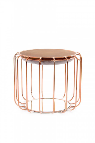 Taburet tapitat/masuta de cafea rotund/a Comfortable 50x50x45 cm gri deschis - Img 2