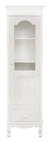 Vitrină Clorine cu 1 ușă și 1 sertar, cu motive florale încrustate, din MDF cu finisaj mat, 50x34x181 cm - Img 3