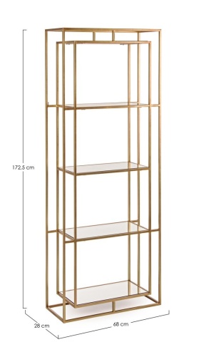 Bibliotecă Elenor cu rame metalice și rafturi de sticlă 172.5 cm - Img 2
