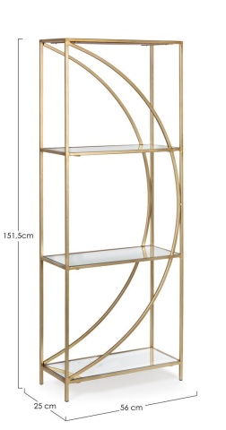 Biblioteca Elenor cu structură metalică și rafturi din sticlă 151,5 cm - Img 2