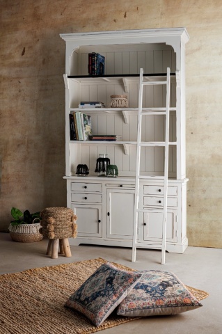 Bibliotecă Jefferson din lemn de mango alb antichizat 233.7 cm - Img 10