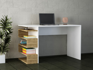Birou cu rafturi din pal melaminat Snake nuc si alb 120 cm - Img 2
