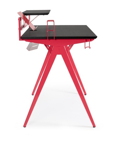 Birou de gaming, cu cadru metalic și blat cu efect de fibră de carbon, roșu și negru, 135.5x60x95 cm - Img 5