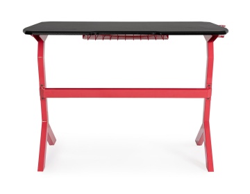 Birou de gaming, cu cadru metalic și blat cu efect de fibră de carbon, roșu și negru, 118x65x76 cm - Img 4