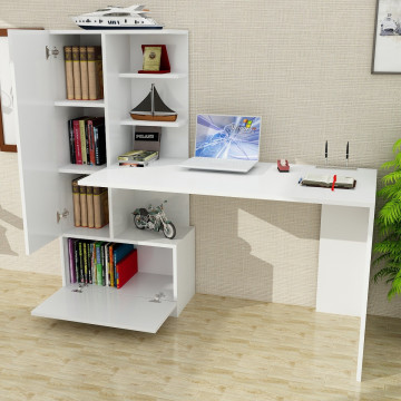 Birou din pal melaminat cu rafturi Domingos alb 120 cm - Img 3