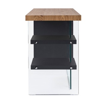 Birou Line, cu 2 rafturi, din MDF și sticlă securizată, negru, 120x50x76 cm - Img 6