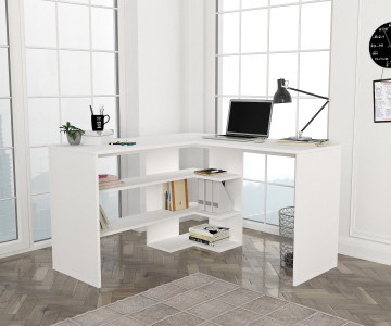 Birou pe colt din pal melaminat Stylo alb 120 cm - Img 3