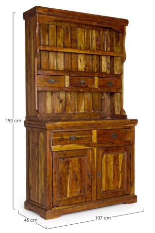 Bufet cu vitrină Chateaux, din lemn masiv de acacia indiană, finisaj rustic antichizat, 107x45x190 cm - Img 2