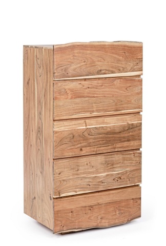 Comodă Aron cu 5 sertare, lucrată manual din lemn de acacia, efect lemn natural, 70x45x130 cm