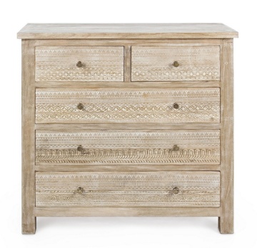 Comodă cu 5 sertare Mayra, din lemn de mango sculptat manual, 93x40x90 cm - Img 3