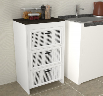 Comoda din pal melaminat cu 3 sertare Done alba 60 cm - Img 6