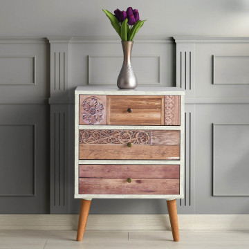Comoda din pal melaminat cu 3 sertare Liza nuc 50 cm - Img 3