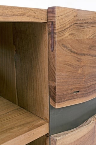 Comodă TV Aron, 160 cm, 2 uși cu inserții metalice, lemn de acacia și oțel, 160x44x65 cm - Img 6