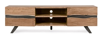 Comodă TV Aron, 190 cm, 2 uși cu inserții metalice, lemn de acacia și oțel, 190x43x56 cm - Img 3