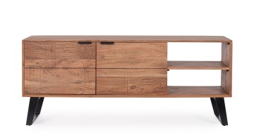 Comodă TV ISAR, 145 cm, cu 2 uși încrustate manual, din lemn de salcâm și metal, 145x40x60 cm - Img 2
