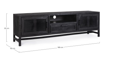 Comodă TV Weston, 180 cm, 2 uși și 1 sertar, din lemn de mango cu inserții din ratan, 180x40x55 cm - Img 2