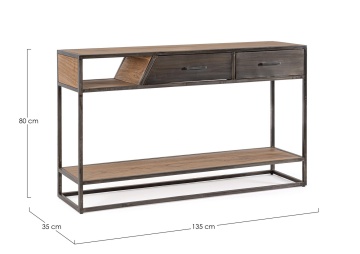 Consolă Janak, cu 2 sertare, din lemn de acacia și metal, 135x35x80 cm - Img 2