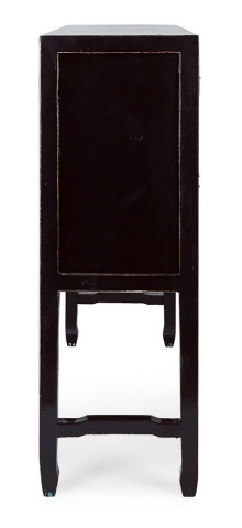 Consolă Jinan cu 4 uși și 5 sertare, din lemn de ulm reciclat, finisaj lăcuit lucios, negru, 137x35x107 cm - Img 5