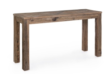 Consolă Kaily, din lemn reciclat de ulm, cu blat parchet antichizat, finisaj natural, 140x45x80 cm