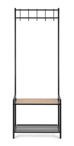 Cuier Haldor cu 5 cârlige și raft, din oțel și MDF, negru și natur, 64.5x37.5x180 cm - Img 2