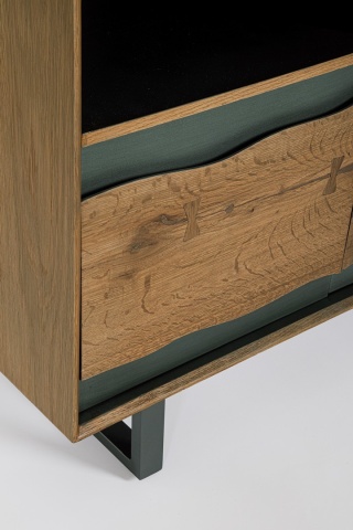 Dulap living Garwood, 4 uși, din MDF furniruit stejar și oțel, cu închidere amortizată, finisaj natural, 90x42x150 cm - Img 5
