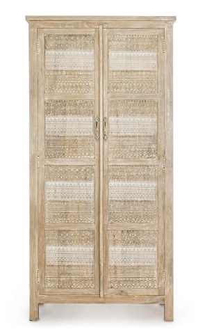 Dulap living Mayra, cu 2 uși, cu decorațiuni sculptate manual, din lemn de mango, 88x40x178 cm - Img 3