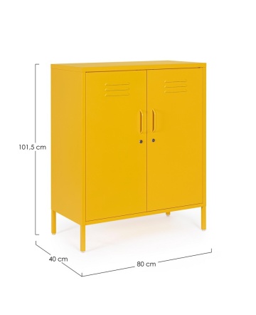 Dulapior Cambridge, cu 2 uși și 2 rafturi ajustabile, din metal vopsit electrostatic, galben, 80x40x101.5 cm - Img 2