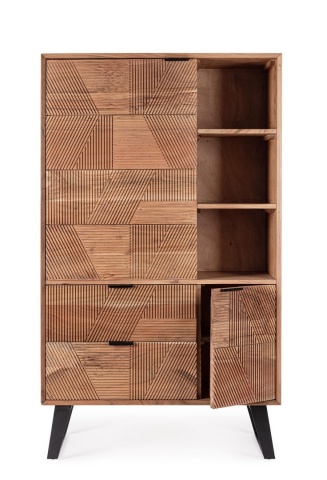 Dulapior din lemn de acacia, 2 uși și 2 sertare cu fronturi intarsiate, 88x40x150 cm - Img 6