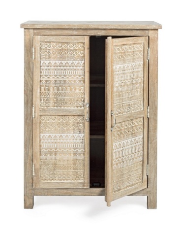 Dulapior Mayra, cu 2 uși, cu decorațiuni sculptate manual, din lemn de mango, 79x40x112 cm - Img 5