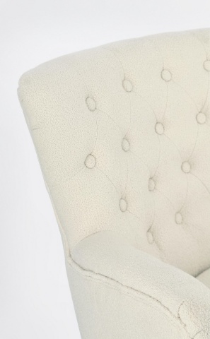 Fotoliu Orlins, crem, capitonat, cu brațe, din material textil cu efect bouclé - Img 6