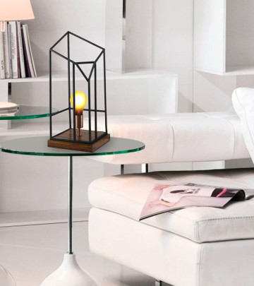 Lampa decorativa din fier si lemn, negru/maro, un bec - Img 2