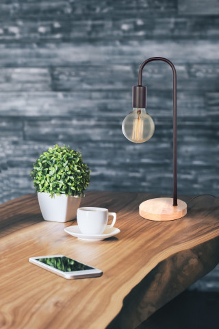 Lampa decorativa din metal/lemn Vinara neagra, un bec - Img 2