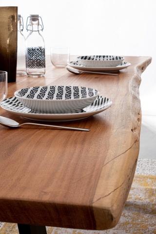 Masă dining Artur, 8 locuri, blat din lemn de salcâm lucrat manual, picioare din oțel, 200x95x77 cm - Img 7